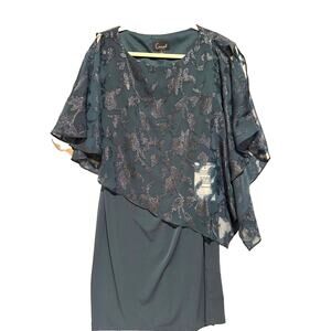 Connected Apparel New Burnout Green Fairy Floral Formal Glitter Dress‎ Sz 6 glam